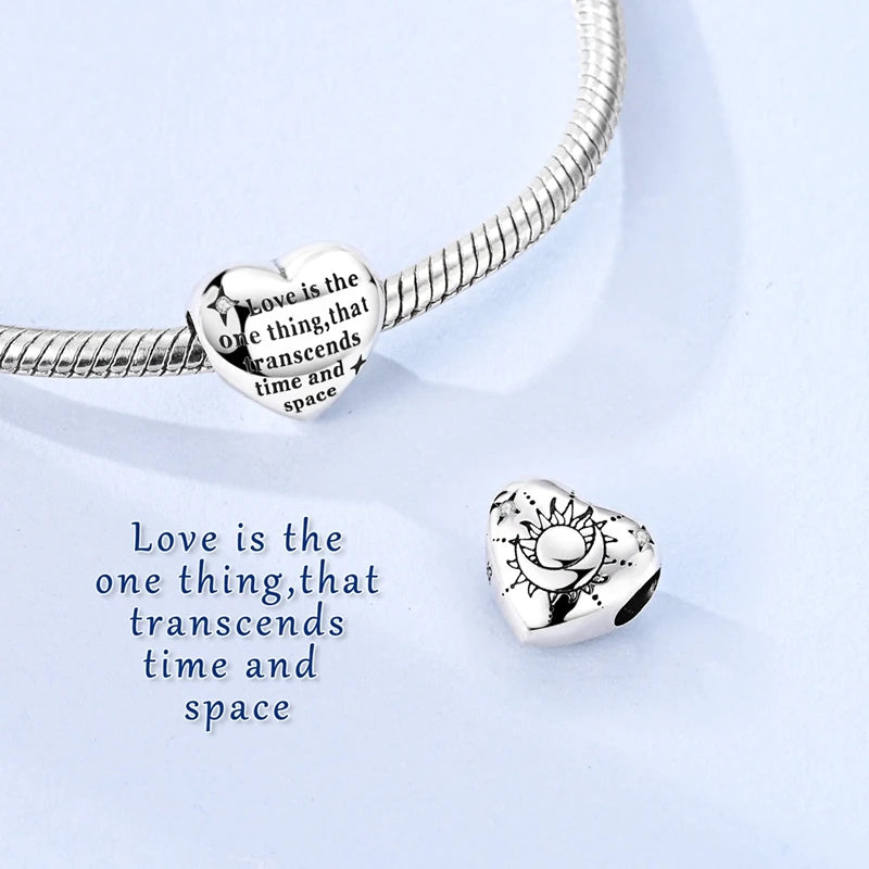 Charm-Anhänger aus 925er-Sterlingsilber, lila Herz, Mond, Planet, Perlen, passend für Charms, Silber, Original-Armband für Damen, Schmuck