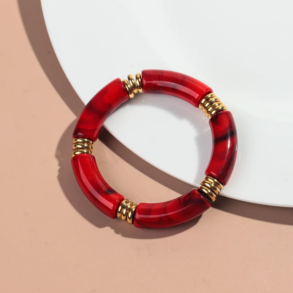 Vintage klobige Bambus-Ellenbogen-Acryl-Armbänder für Damen und Herren, Rock, Punk, Stretch, großes gebogenes Rohr, Stapel-Armreif, Paar-Schmuck, Geschenke