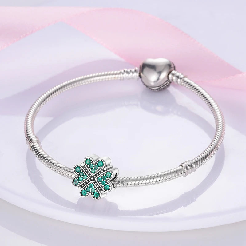 Neu im 925er-Sterlingsilber, grüne Charms, Perlen, Frosch, Kleeblatt, Schildkröte, Anhänger, Schmuck, passend für Original-925-Armbänder für Frauen, DIY-Geschenk