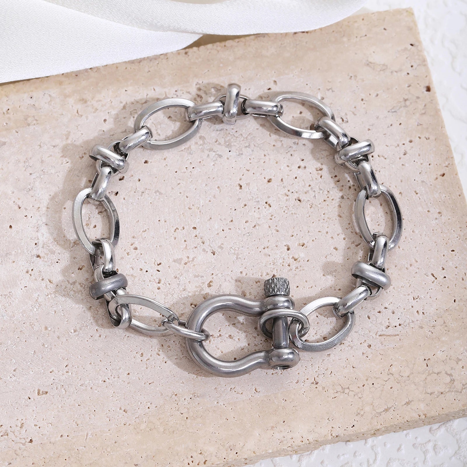 Pferdeschuh-Knoten-Armband für Männer und Frauen, Edelstahl, minimalistisches Silberkettenarmband, Schnalle, abnehmbare Armbänder, Schmuck, Geschenk