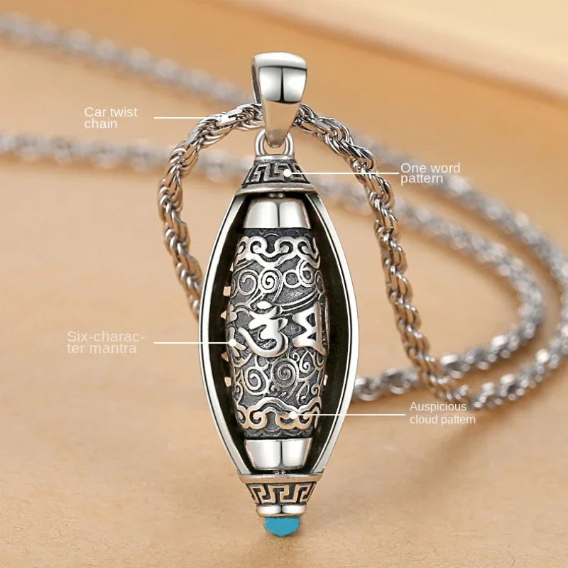 Mode Sechs-charakter Schrift Buddha Halskette für Männer und Frauen Retro Hohl Muster Gebet Räder Anhänger Schmuck Zubehör