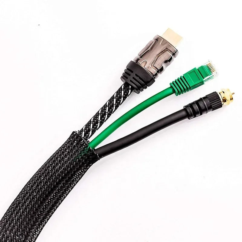 3 m/9,85 Fuß PET erweiterbarer geflochtener Schlauch, flexible Drahtgeflechthülle, schwarz, für TV-Audio-PC-Kabel, schützt vor Kauen von Haustieren
