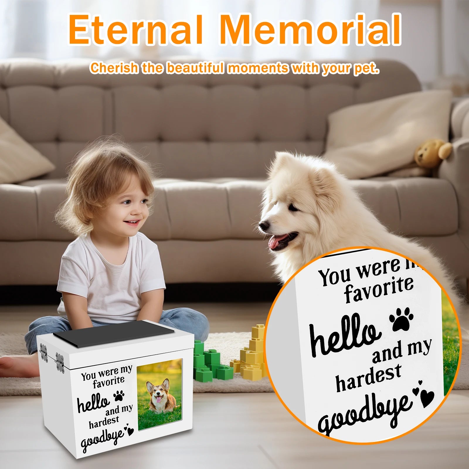 Hölzerne Haustier-Gedenkurne, DogCremation Urne mit Fotorahmen, Schlüssel und Schloss, personalisierte Haustier-Andenken-Memory-Box für Asche von Hunde oder Katzen
