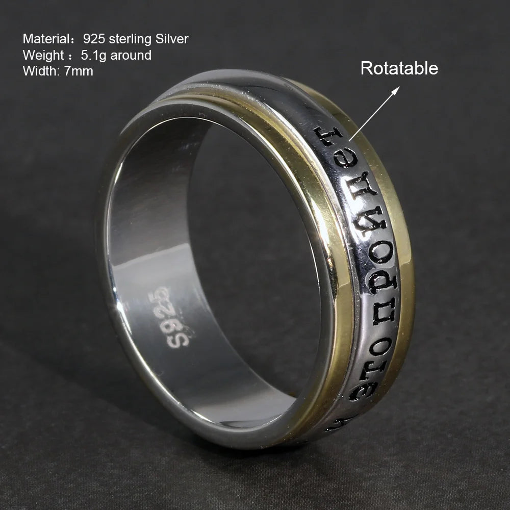 Sterling Silber S925 Ring für Männer und Frauen Russische Aphorismus Gravur Mode Spinner Drehbare Paar Ring