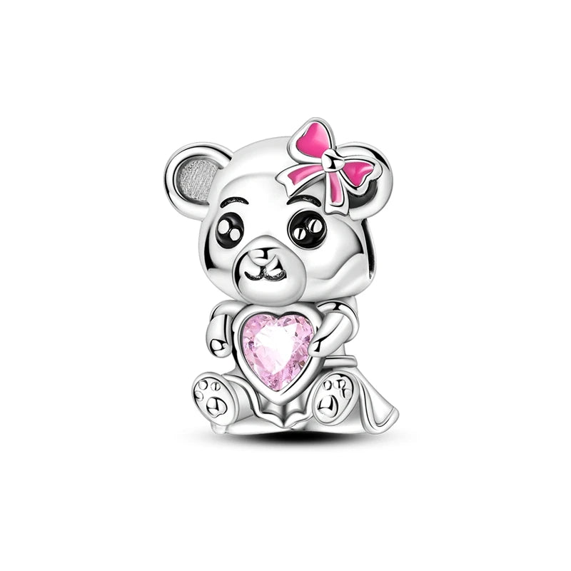 Rosa Charms aus 925er-Sterlingsilber, Perlen, Schmetterling, Parfümflasche, Krone, herzförmiger Zirkon, Charms für Frauen, feiner DIY-Schmuck, Geschenke