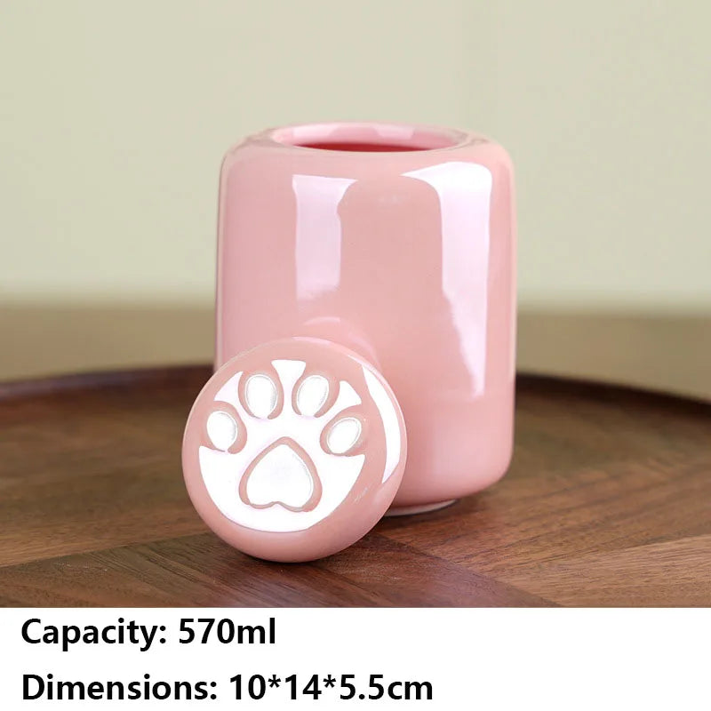 Ceramic Pet Urn with Paw Print - Sealed Memorial Keepsake for Dog and Cat Ashes, Moisture-Resistant Urn Container with Eternal Tribute Design