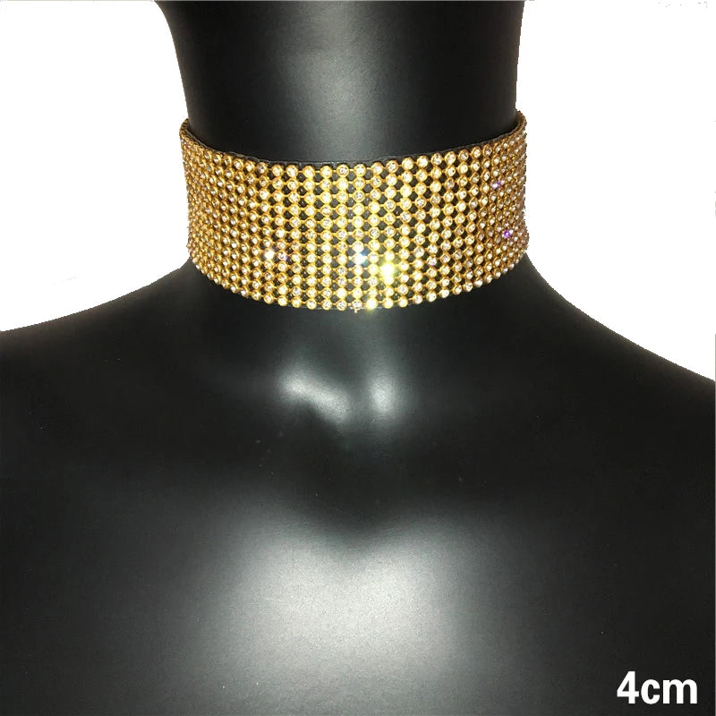 FestivalQueen Luxus-Halsband mit glitzernden Strasssteinen für Damen, breite Kragenkette, Promi-Schmuck, Geschenke, Bar, Nachtclub 2024