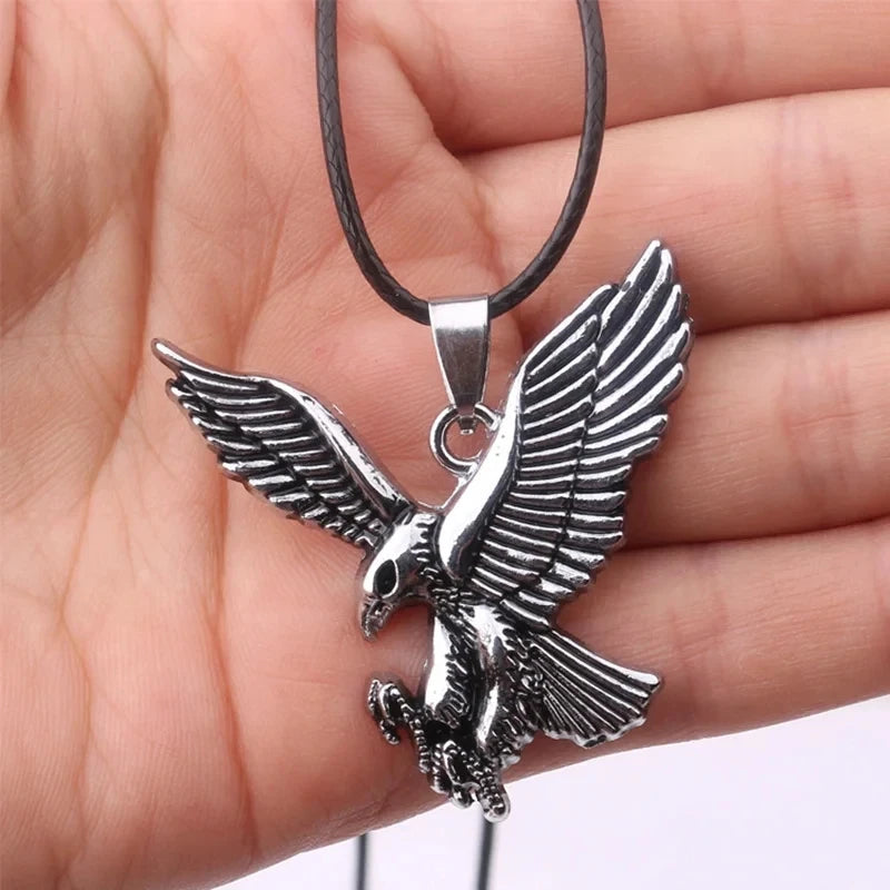 Hip Hop American Weißkopf seeadler Anhänger Halskette Männer Falke Leder Seil Kette Halsketten Wikinger Schmuck