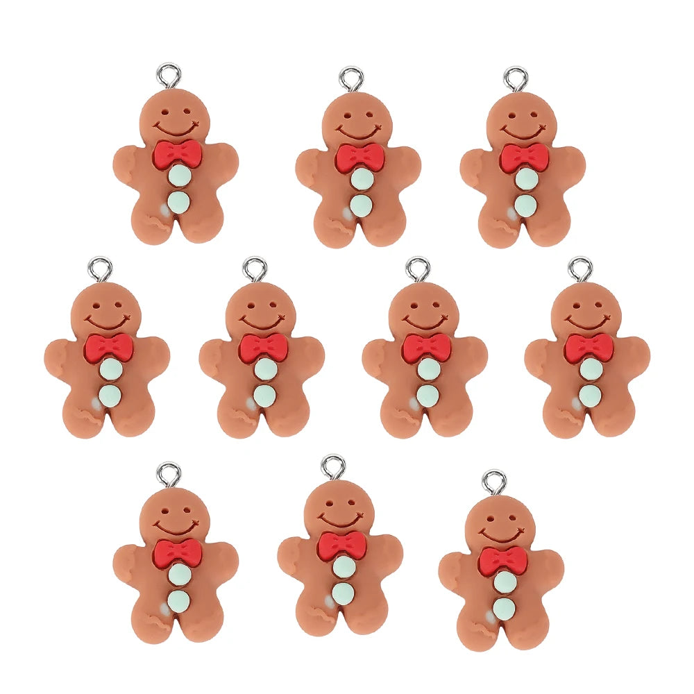 10 Stück Weihnachten Lebkuchenmann Weihnachtsmann Charms Harz Anhänger Charms für Ohrring Armband Schlüsselanhänger Kinderspielzeug Diy Schmuckherstellung