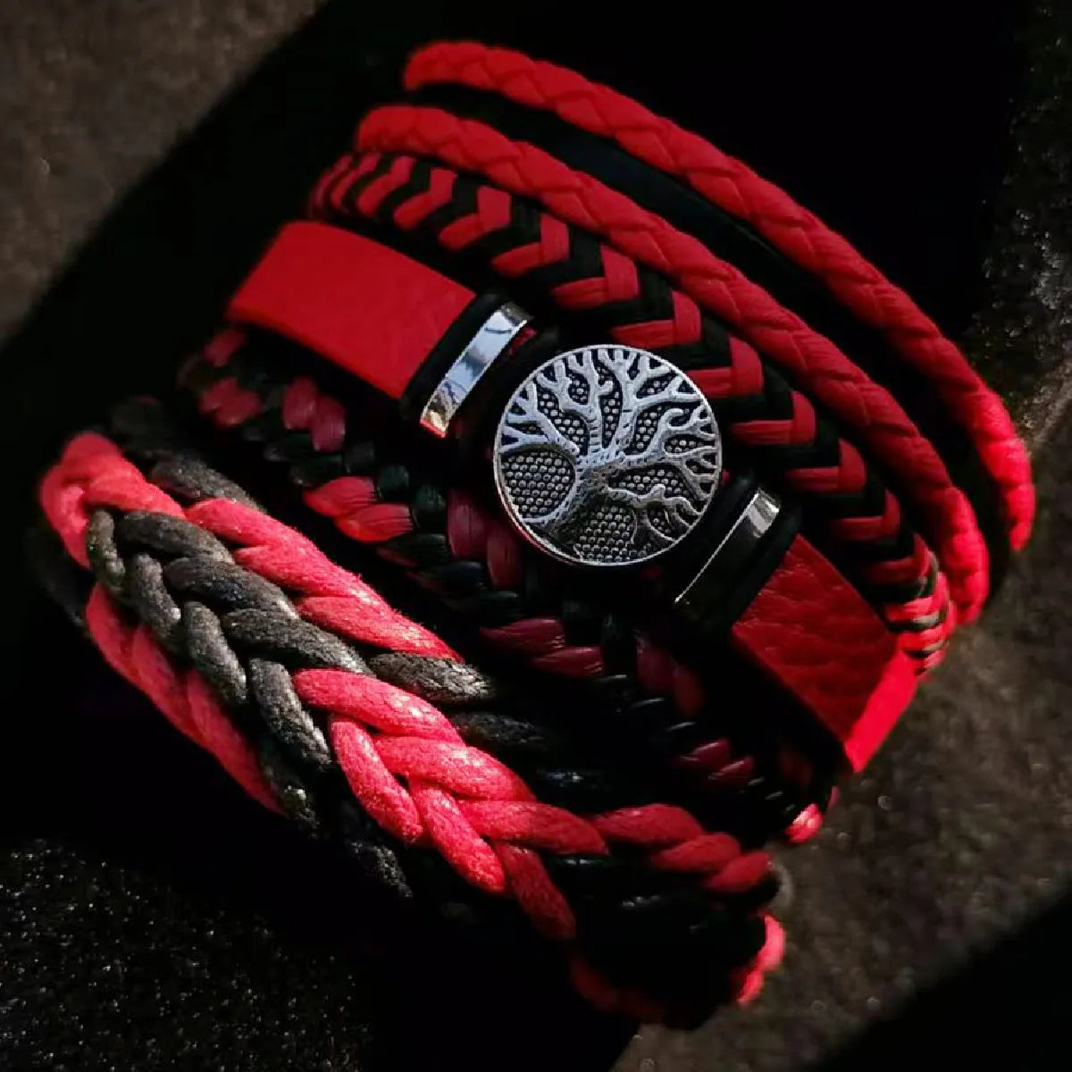 Punk Casual Bead6 Teil/satz Baum Schwarz Khaki Handgemachte Männer Armbänder Männlichen Frauen Leder Armbänder Männer Armreif Großhandel Schmuck Geschenk