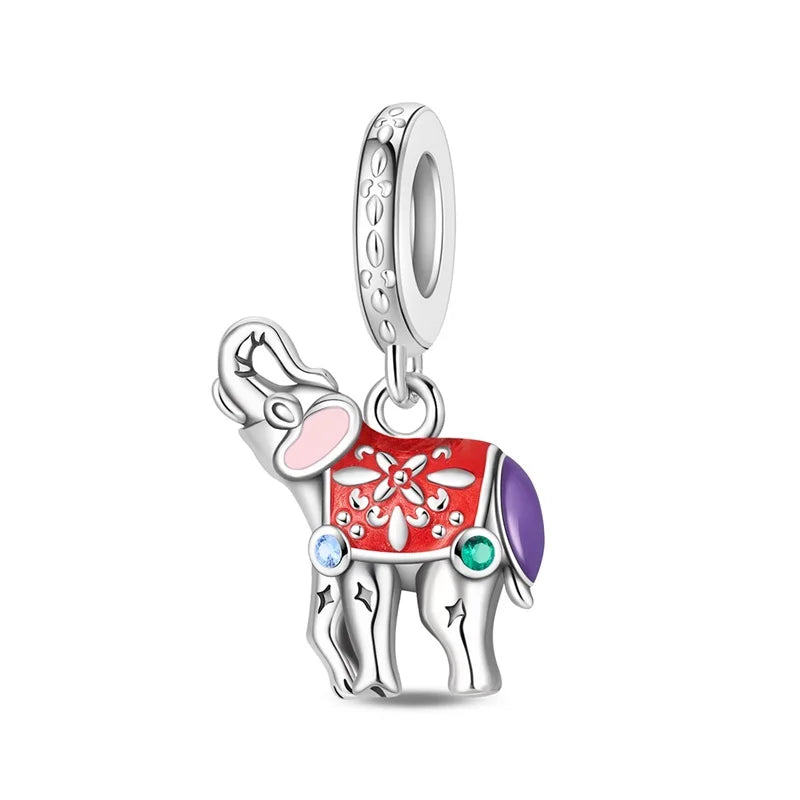 Heißer Verkauf 925er Sterlingsilber, bunter und funkelnder Elefant, baumelnder Charm für Armband, schöner Schmuck, Accessoires, Geschenke