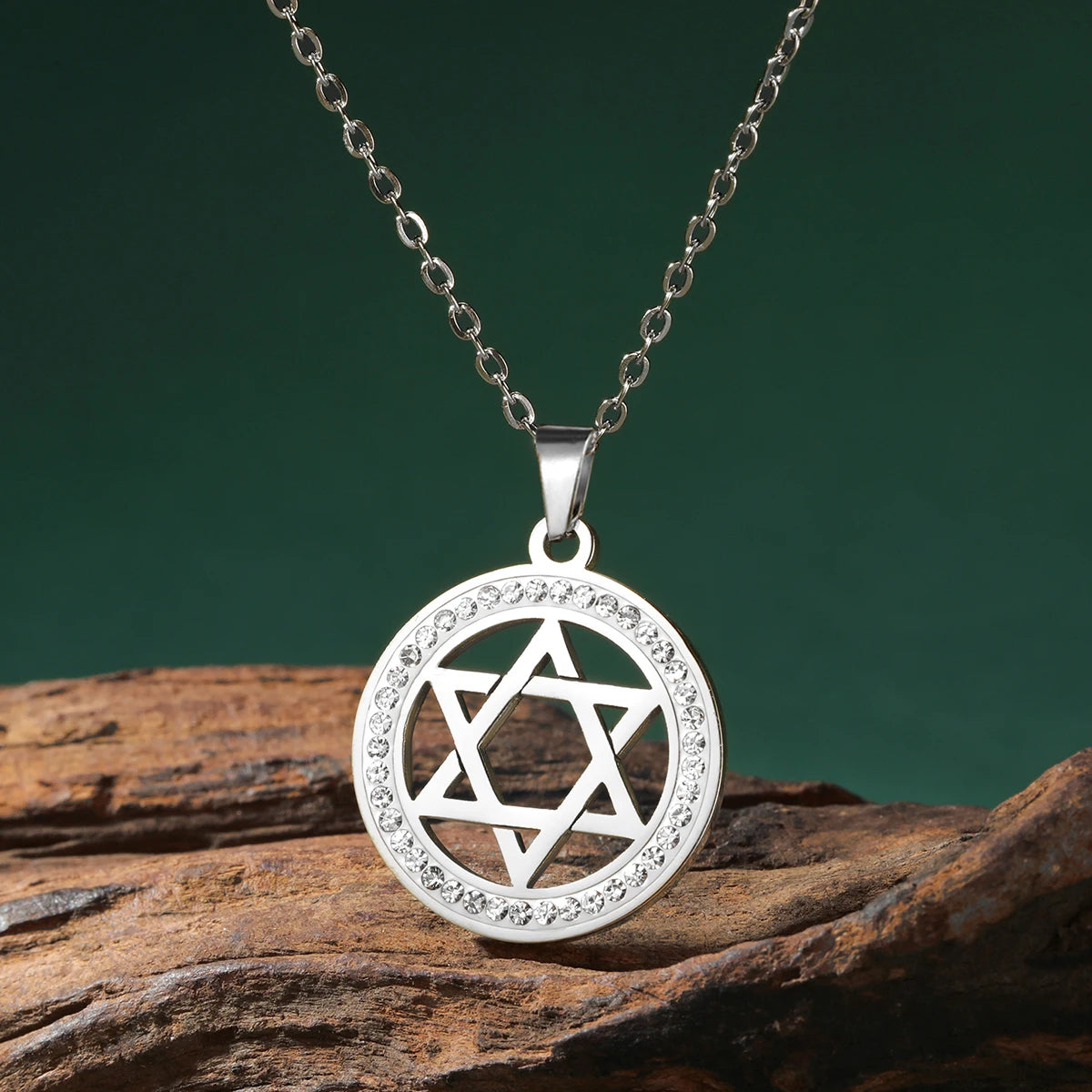 LIKGREAT Stern von David Edelstahl Vintage Halskette klar Zirkon runde Anhänger Halsketten Schmuck Hochzeits geschenk für Frauen Männer