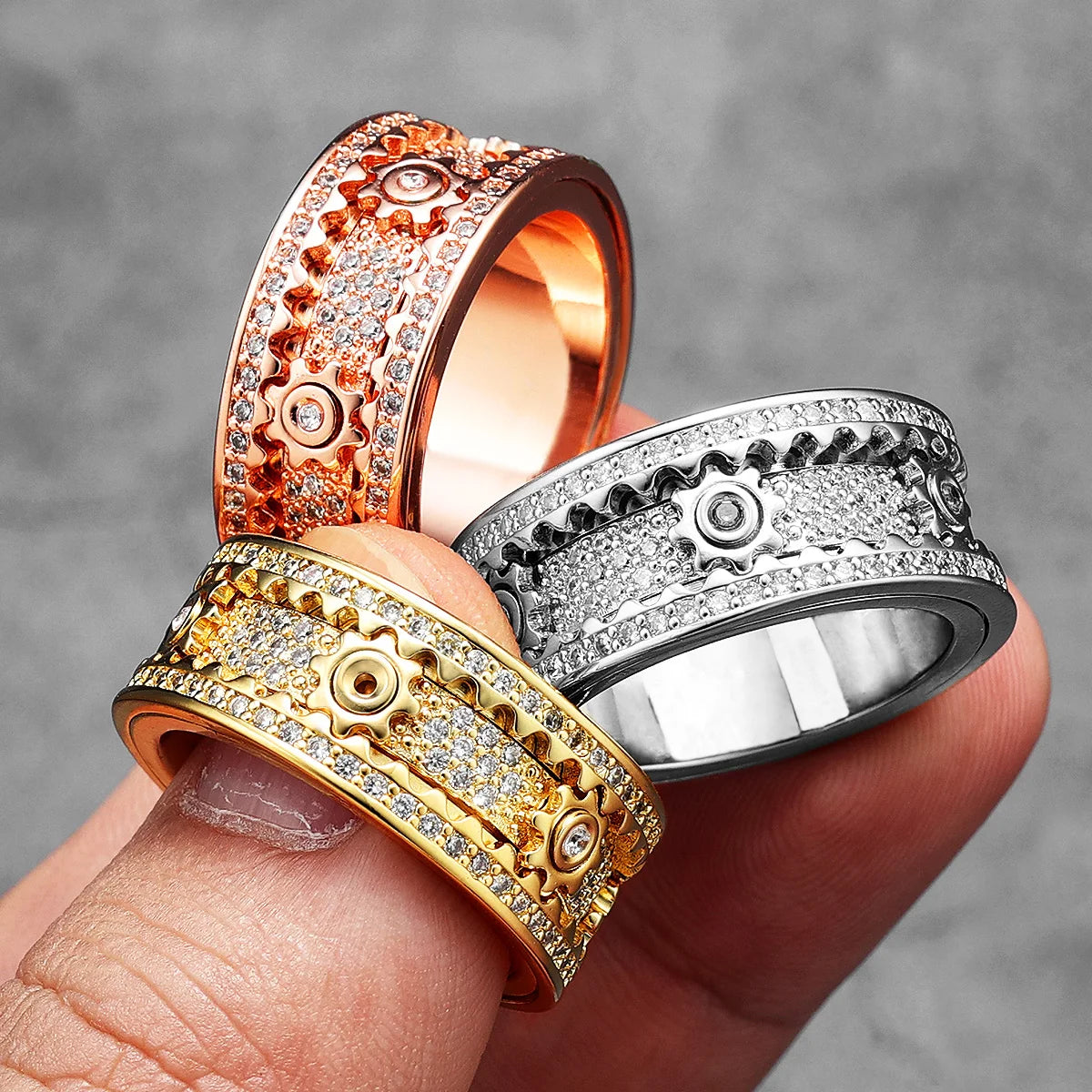 Fidget Spinner Edelstein Getriebe Männer Ringe Edelstahl Frauen Schmuck Punk Neu in Rock Hip Hop Mode Accessoires Geschenk Großhandel