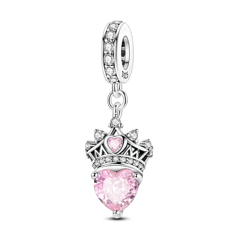 Rosa Charms aus 925er-Sterlingsilber, Perlen, Schmetterling, Parfümflasche, Krone, herzförmiger Zirkon, Charms für Frauen, feiner DIY-Schmuck, Geschenke