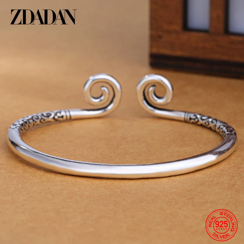 Zdadan Sterling Silber Vintage offene Manschette Armband Armreif für Frauen Männer Modeschmuck