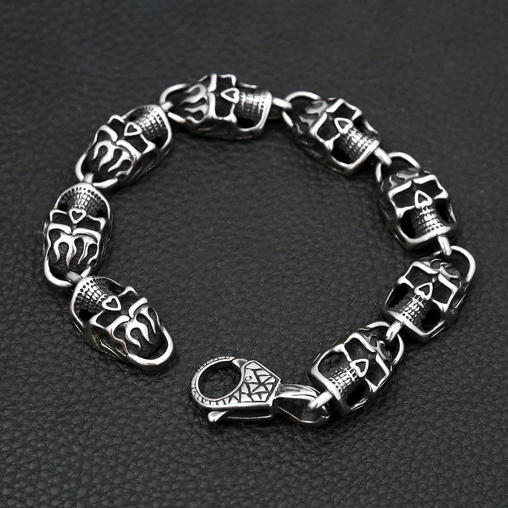 Gothic Vintage Edelstahl Schwarz Schädel Armband Für Männer Hip Hop Biker Kühlen Skeleton Armreifen Charme Partei Schmuck Dropshipping