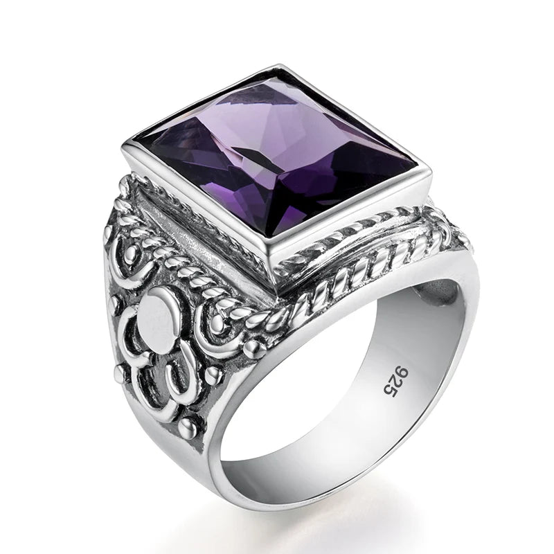 Massive 925er Sterlingsilber dicke Herrenringe Amethyst Vintage Art Deco Revival Vintage männlicher Schmuck Party Geschenk für Ehemann