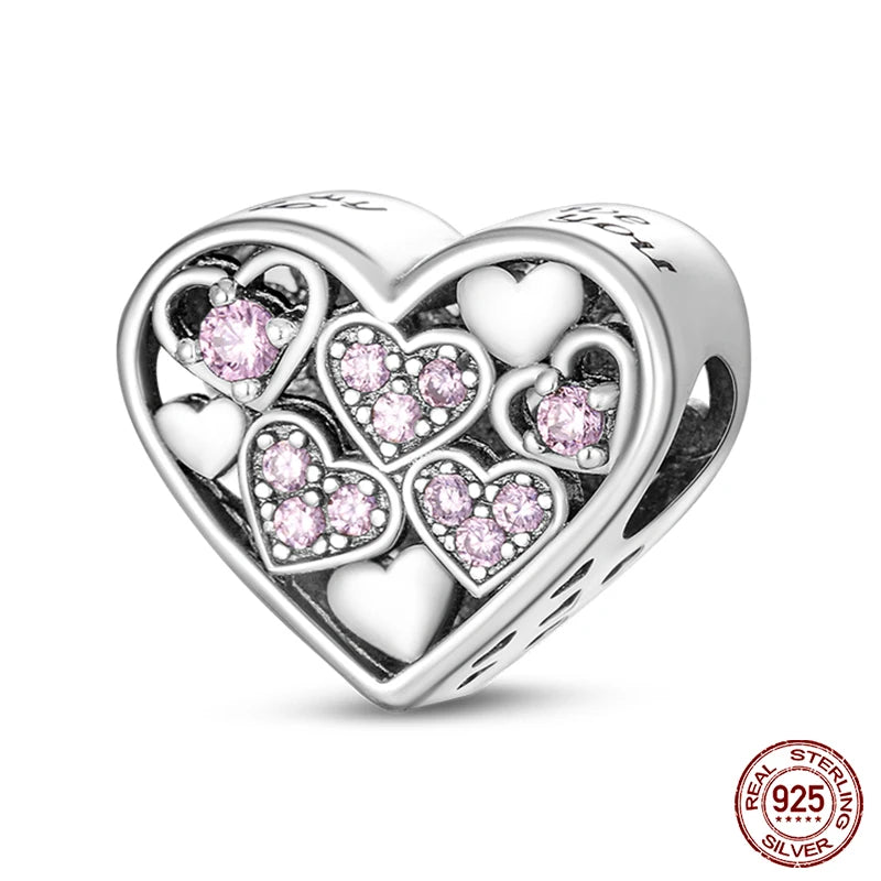 Charms aus 925er-Sterlingsilber, romantische Herz-Serie, Perlen, passend für Qikaola 925 Original-Armbänder, DIY-Schmuck zum Muttertag, Geschenke