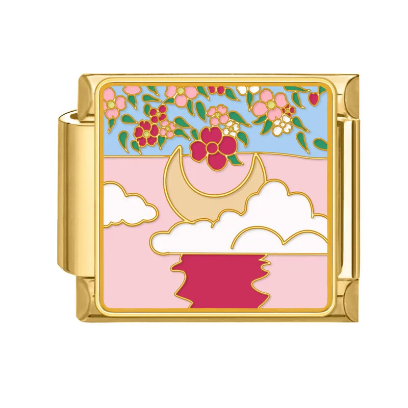 Vintage Gold Farbe süße Katzen Kaninchen Blumen Kirsch Augen italienische Charm Link Perlen passen 9mm Edelstahl Armband DIY machen