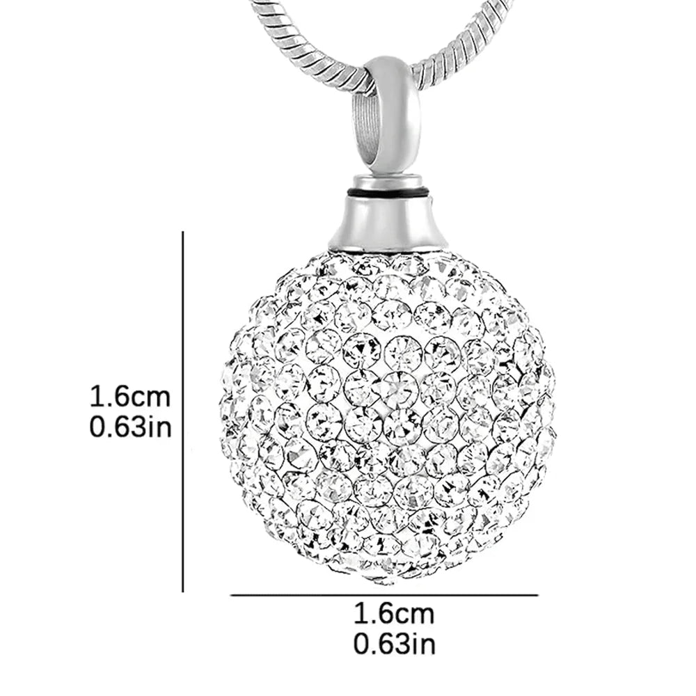 Kristallkugel-Urnen-Halskette für Asche, Edelstahl, Kristall-Andenken, Gedenkschmuck für Asche, Anhänger, Medaillon