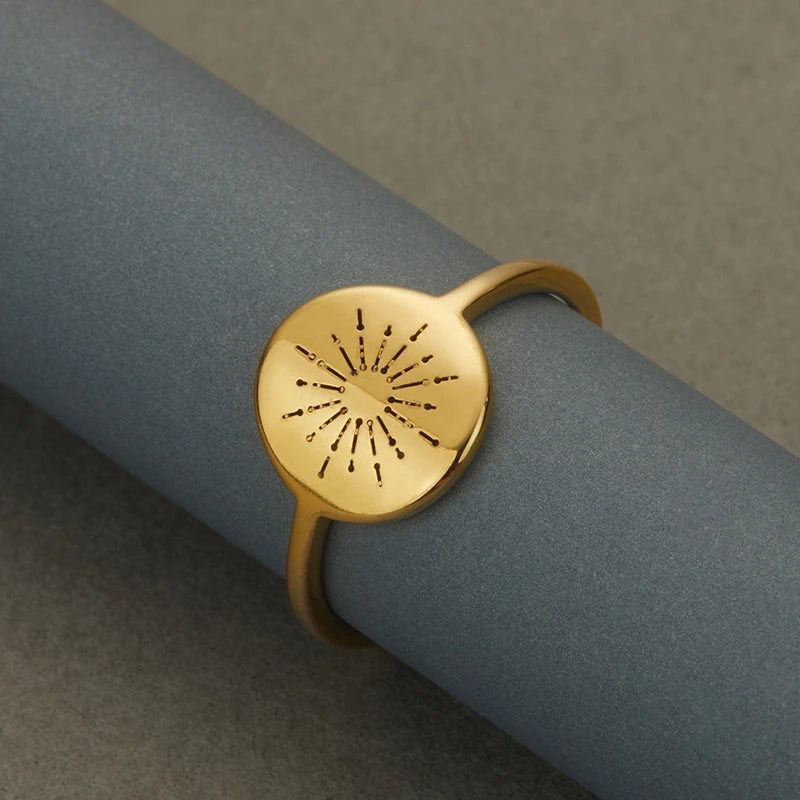 Initial minimalist ischen Edelstahl Starburst der Sonne Tarot Ring für Frauen Männer zierliche ovale Aussage Schmuck Geschenk