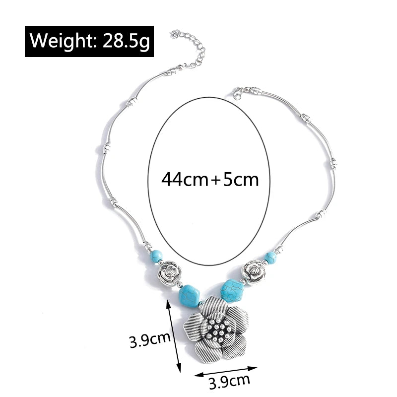 Ethnische Antike Silber Farbe Mond Choker Halsketten für Frauen Boho Türkis Halskette Mädchen Partei Schmuck Geschenke