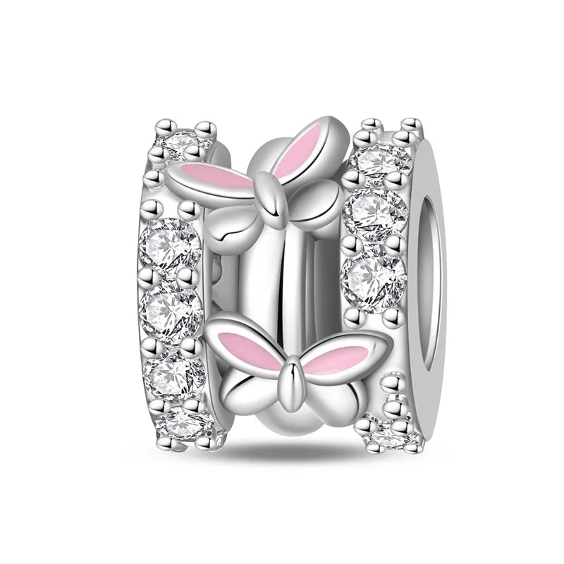 Rosa Charms aus 925er-Sterlingsilber, Perlen, Schmetterling, Parfümflasche, Krone, herzförmiger Zirkon, Charms für Frauen, feiner DIY-Schmuck, Geschenke