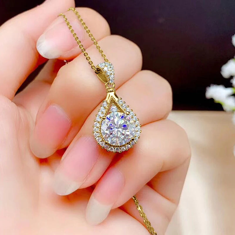 OXTAO 18 Karat Weißgold Moissanit Wassertropfen Halskette Anhänger Damenschmuck Zertifiziertes 925er Sterlingsilber Jubiläumsgeschenk