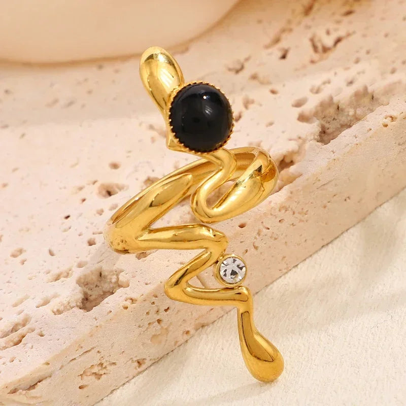 Neue Natürliche Stein Zirkon Schlange Ringe Für Frauen Edelstahl Retro Vintage Öffnung Hochzeit Ring Mode Schmuck Geschenke