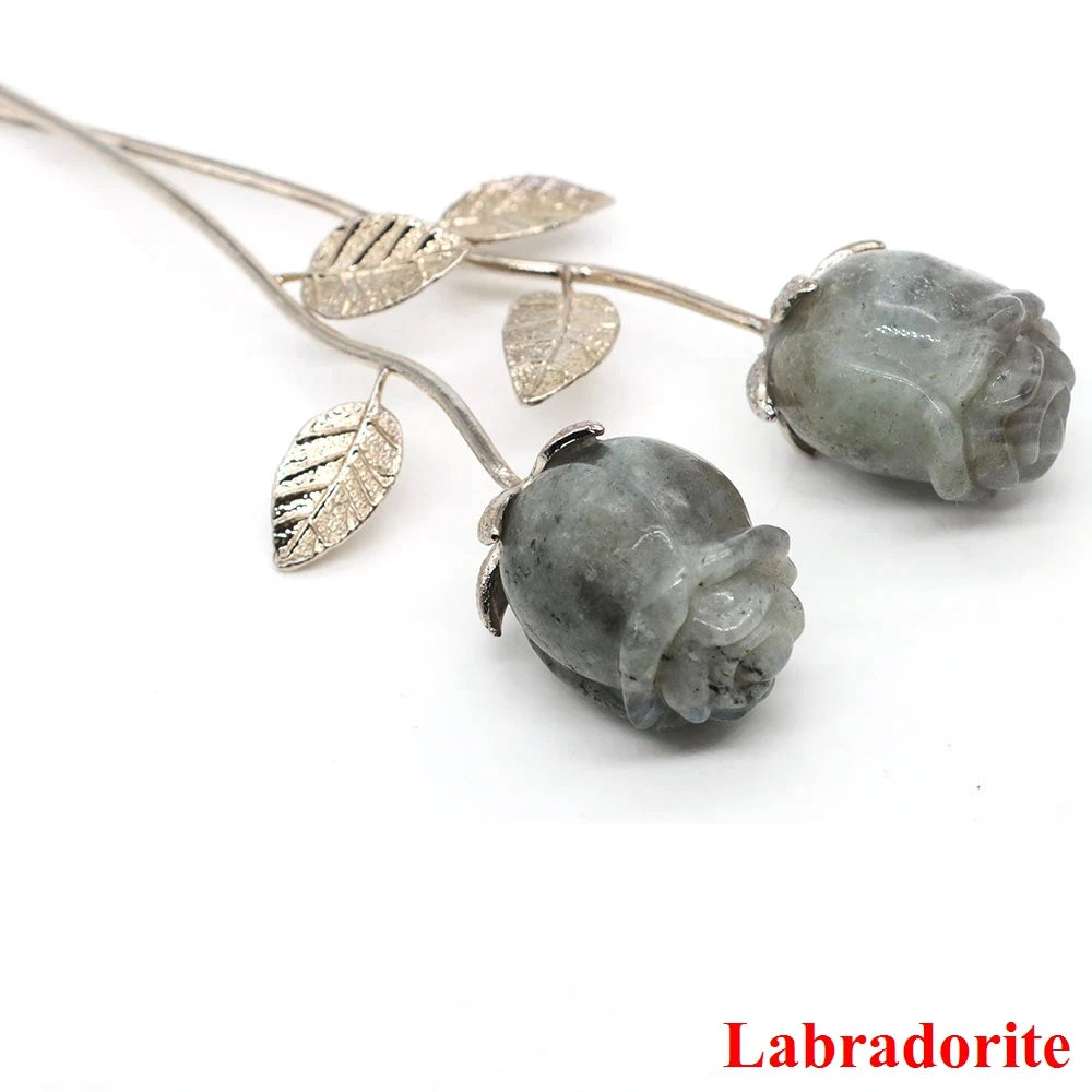 Kristall geschnitzte Rose Blume Naturstein Amethyst Quarz Edelstein Handwerk Party Home Dekoration Valentinstag Hochzeit Gast Geschenke
