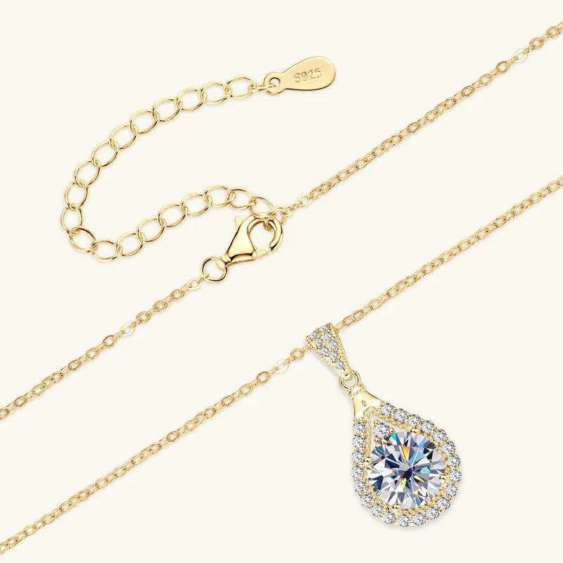 OXTAO 18 Karat Weißgold Moissanit Wassertropfen Halskette Anhänger Damenschmuck Zertifiziertes 925er Sterlingsilber Jubiläumsgeschenk