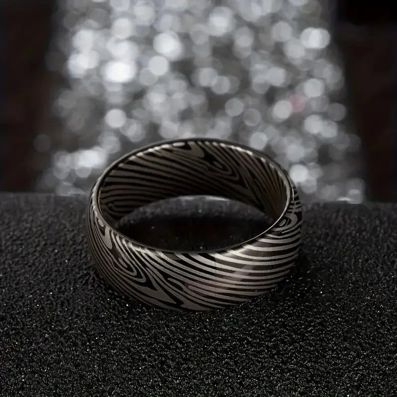 Neue Damaskus Stahl Korn Titan Stahl Ring Schwarz Paar Flut Titan Stahl Finger Ring Hochzeit Schmuck für Männer