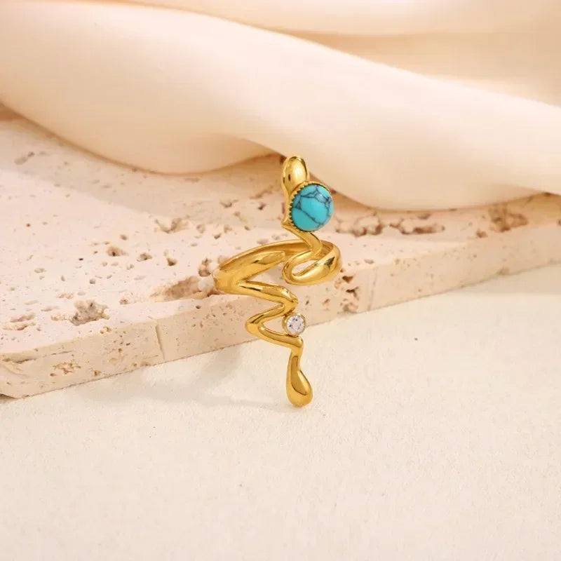 Neue Natürliche Stein Zirkon Schlange Ringe Für Frauen Edelstahl Retro Vintage Öffnung Hochzeit Ring Mode Schmuck Geschenke