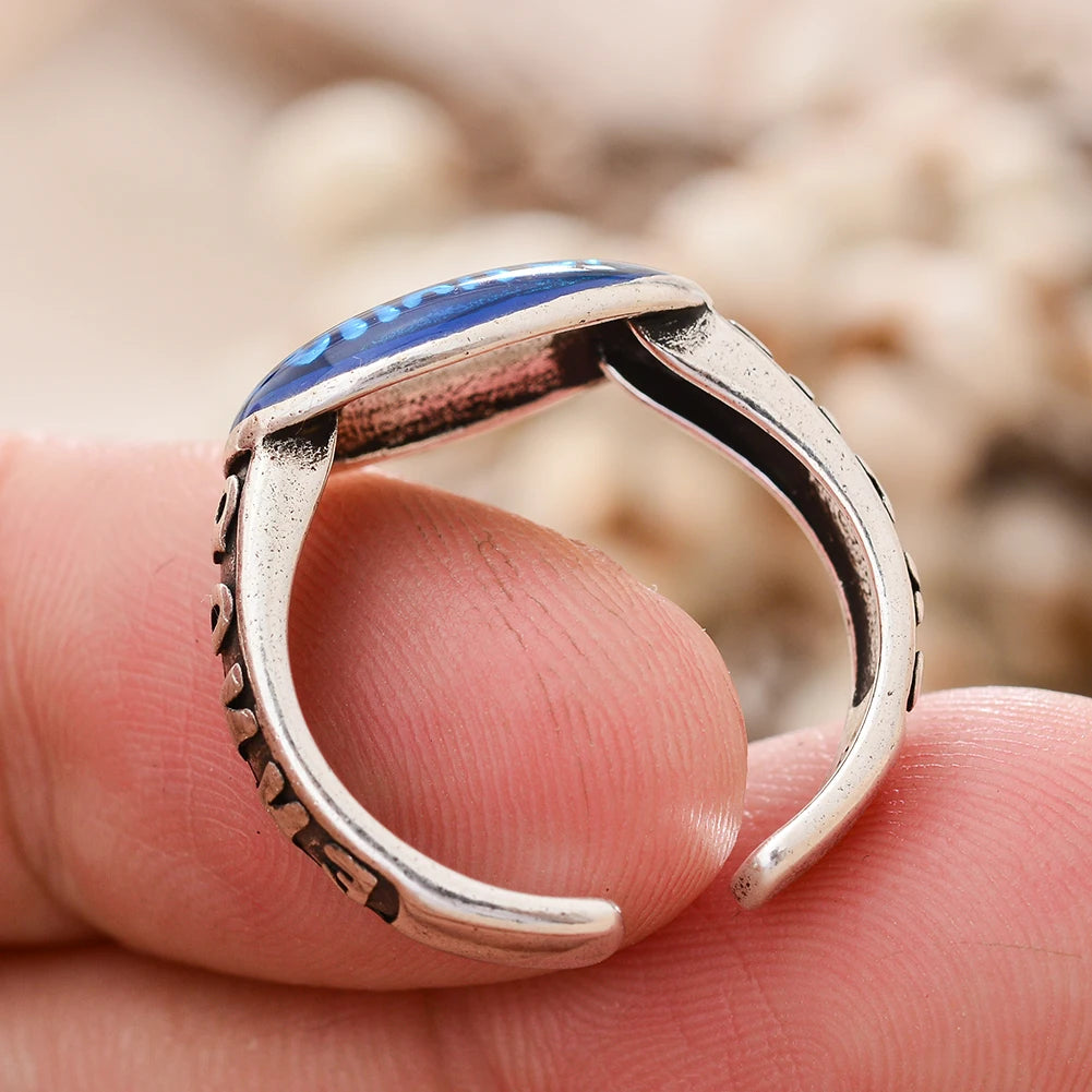 Heißer Verkauf Elegante Farbige Tropfen Glasur Bonne Chance Brief Thai Silber Weibliche Party Ring Schmuck Für Frauen Neue Jahr Geschenke