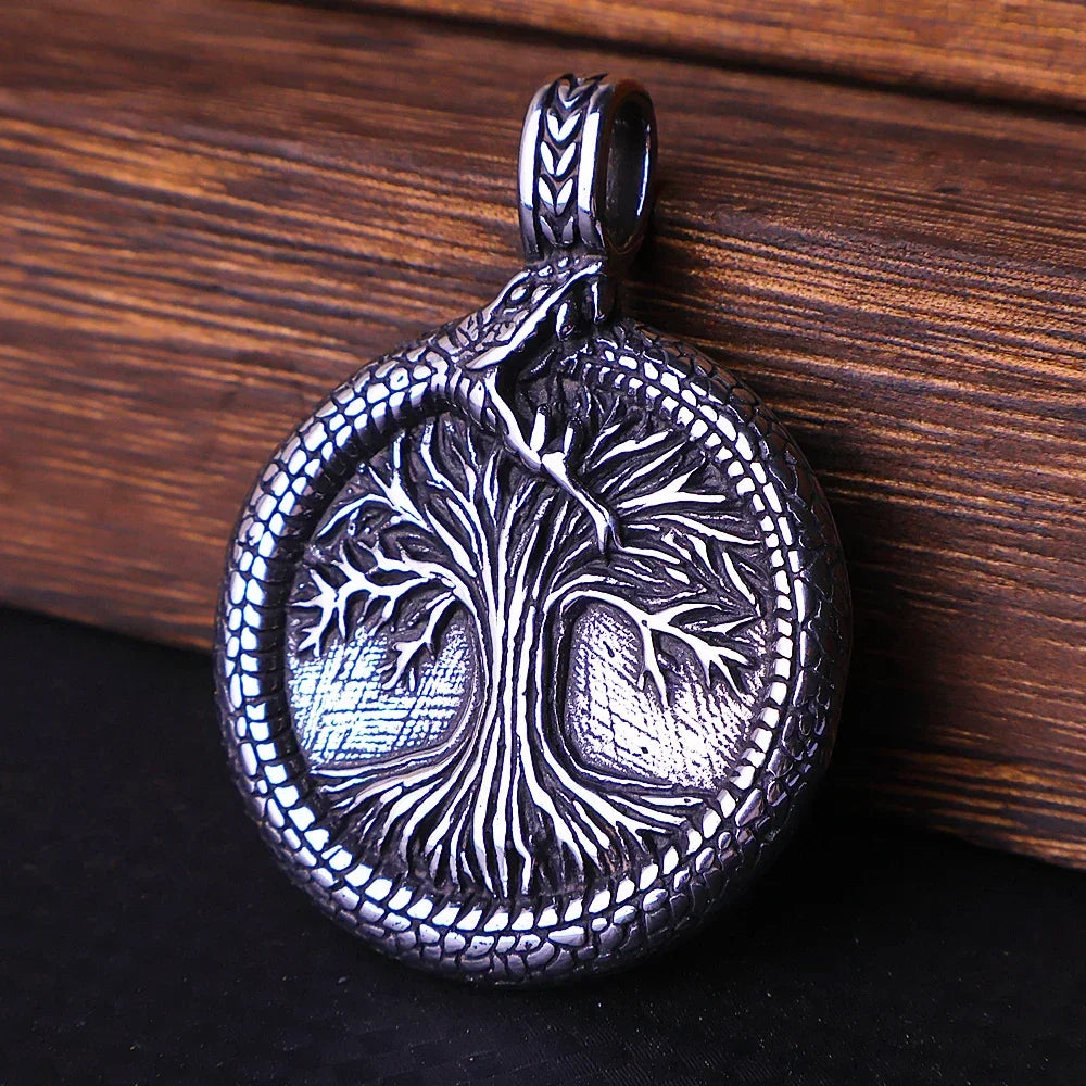 Nordic Viking Baum des Lebens Anhänger Halskette Edelstahl Vintage Viking Yggdrasil Ourobles Halskette Männer Skandinavischen Schmuck