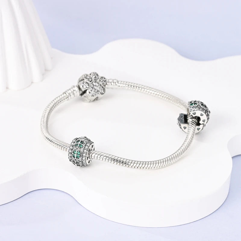 Neu im 925er-Sterlingsilber, grüne Charms, Perlen, Frosch, Kleeblatt, Schildkröte, Anhänger, Schmuck, passend für Original-925-Armbänder für Frauen, DIY-Geschenk