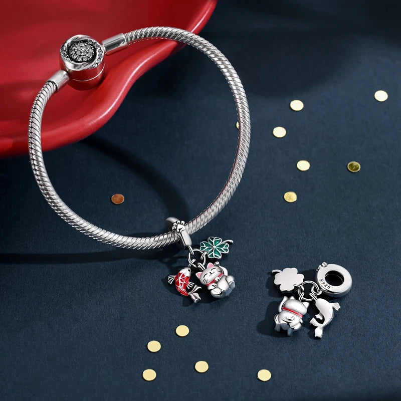Neu im 925er-Sterlingsilber, grüne Charms, Perlen, Frosch, Kleeblatt, Schildkröte, Anhänger, Schmuck, passend für Original-925-Armbänder für Frauen, DIY-Geschenk