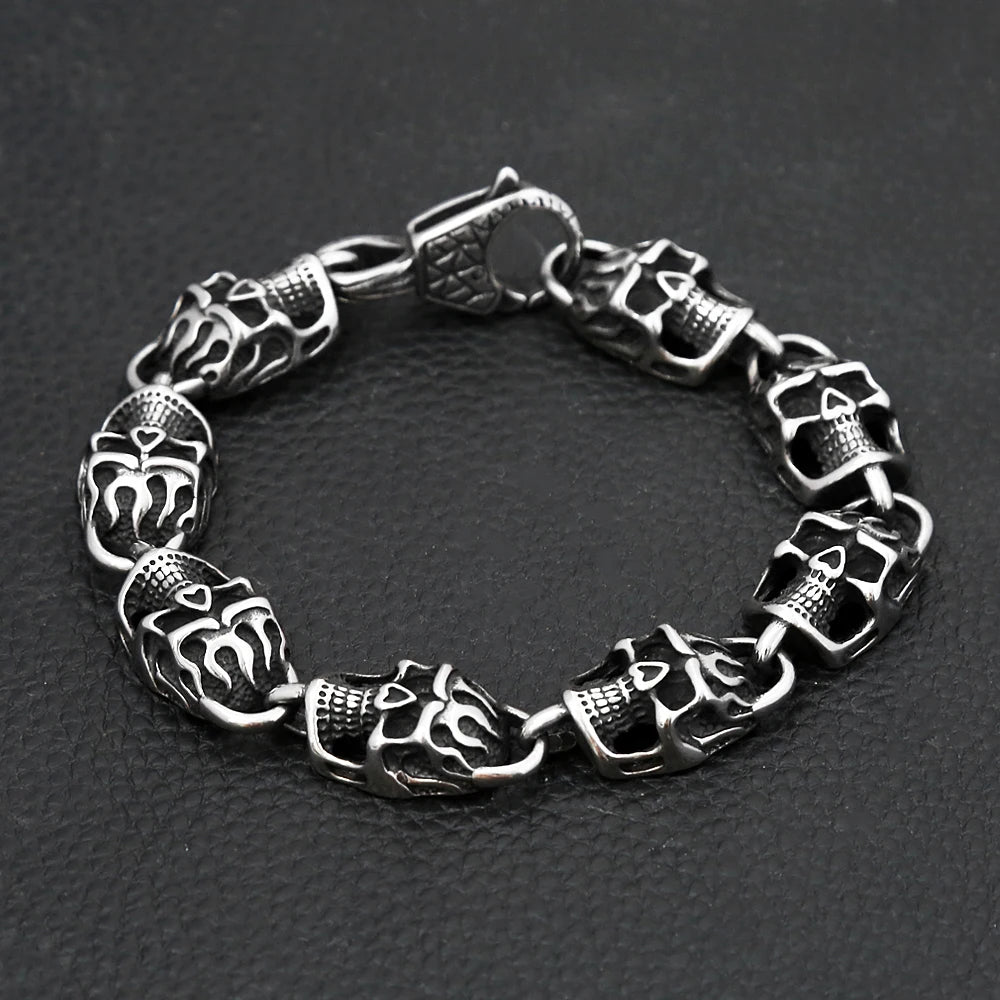 Gothic Vintage Edelstahl Schwarz Schädel Armband Für Männer Hip Hop Biker Kühlen Skeleton Armreifen Charme Partei Schmuck Dropshipping