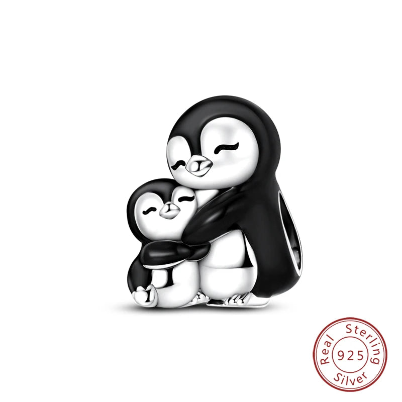 Winter-Charm, Original-Charm-Anhänger aus 925er-Sterlingsilber, Schneeflocke, Schneemann, Pinguin, für Frauen, feiner DIY-Geburtstagsschmuck, Geschenke