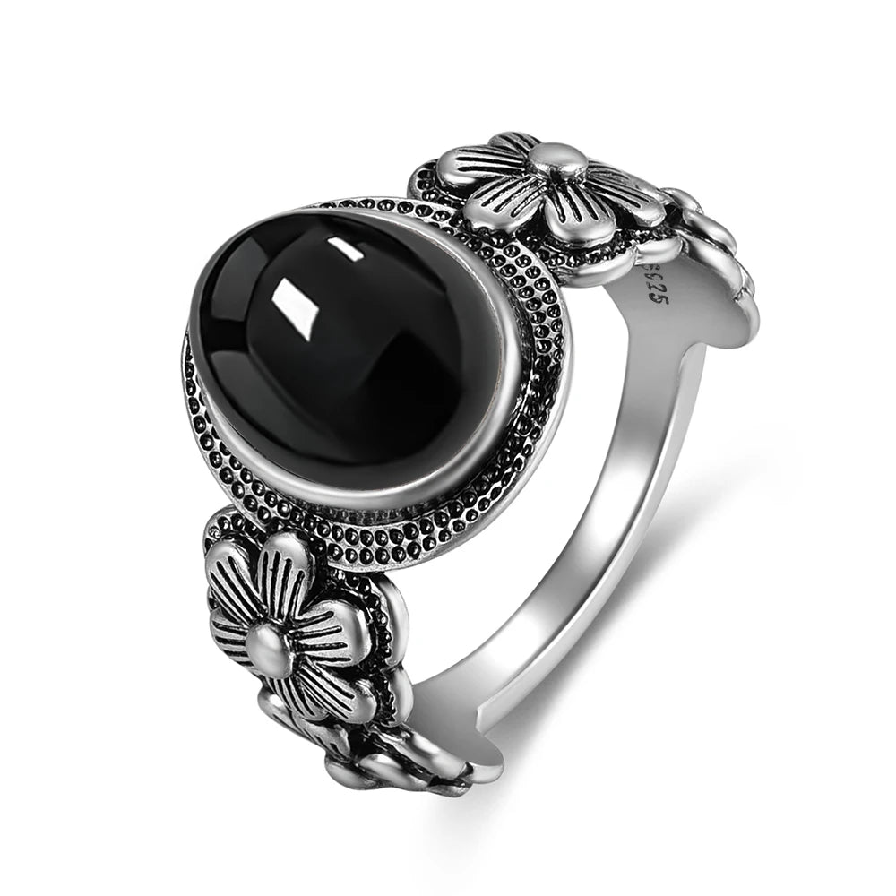 Vintage-Ring aus 925er Silber, natürlicher schwarzer Onyx-Ring, kreisförmiger Denier-Typ, Pferdeauge-Design, Geschenk, edler Schmuck, schwarzer Ring für Männer und Frauen