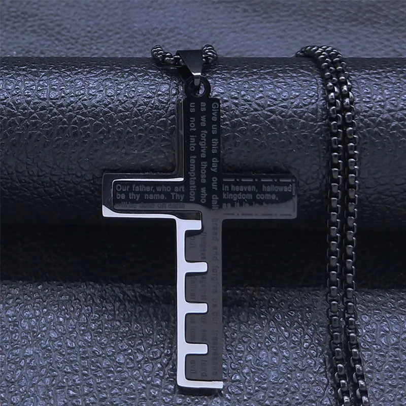 HNSP Edelstahl Splice Bibel Kreuz Anhänger Halskette Für Männer Religion Christian Schmuck Zubehör
