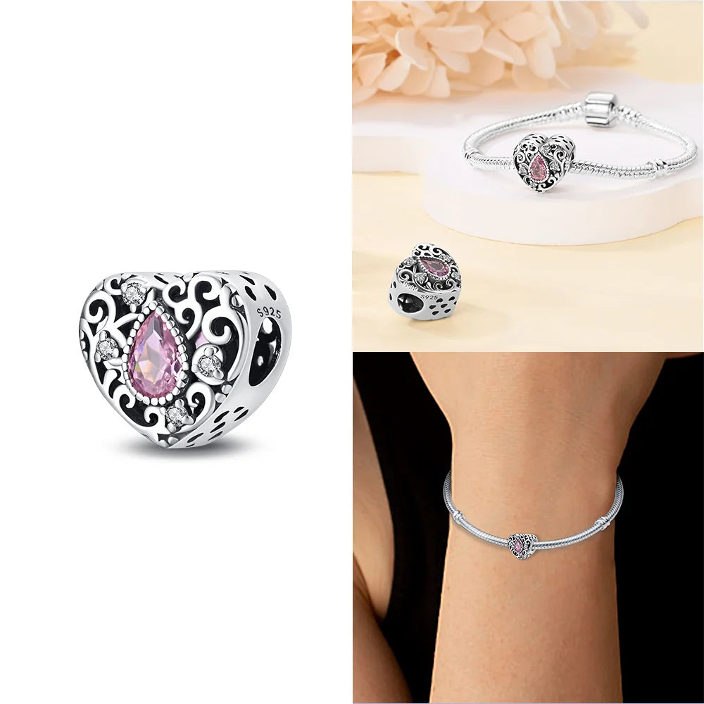 Herzform Heißer Verkauf Klassisch Lila Retro 925 Silber Lotus Engel Muster Charms Perlen Fit 3mm Original Armband DIY schmuck Geschenk