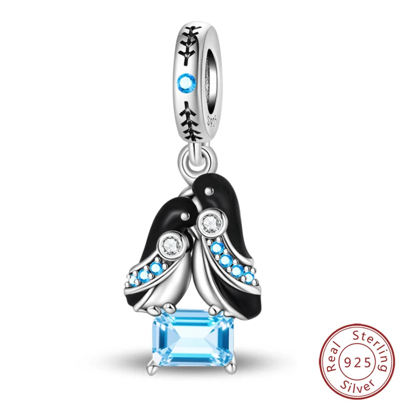 Winter-Charm, Original-Charm-Anhänger aus 925er-Sterlingsilber, Schneeflocke, Schneemann, Pinguin, für Frauen, feiner DIY-Geburtstagsschmuck, Geschenke