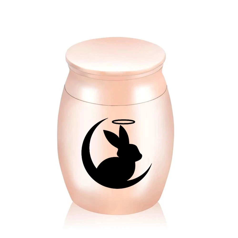 Niedlichen Kaninchen und Mond Feuerbestattung Andenken Urnen für Menschlichen Asche von Pet Mini Kleine Beerdigung Sarg Titan Edelstahl Engel Memorial jar