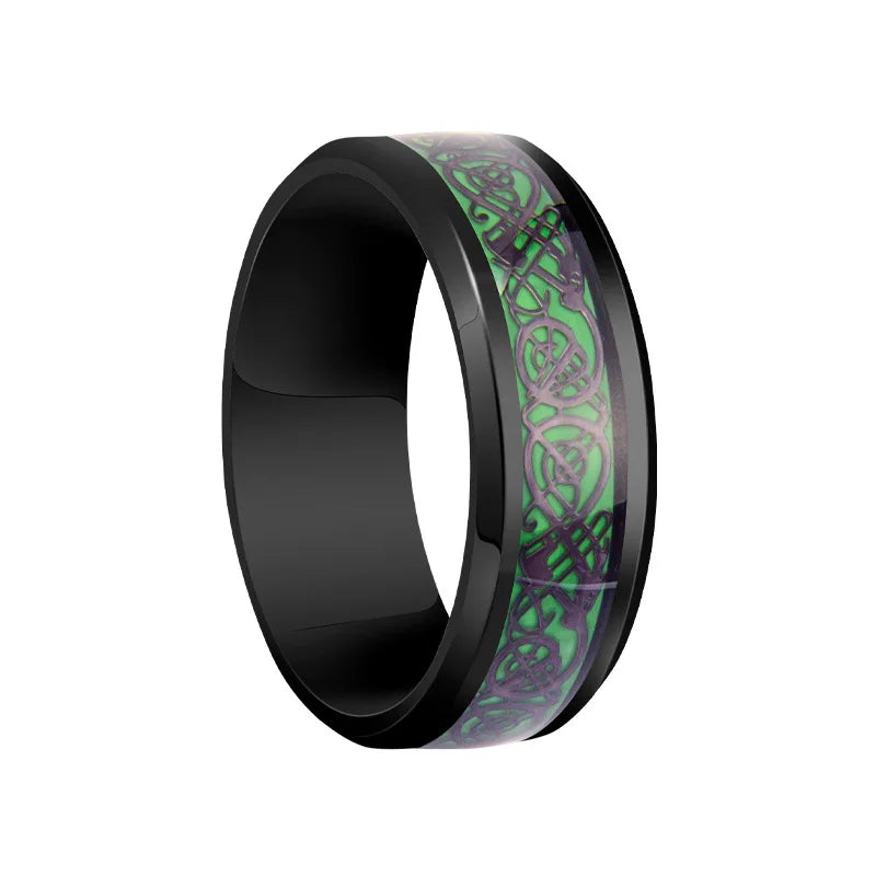20 Farben Herrenschmuck Rot Blau Schwarz Drache Inlay Comfort Fit Edelstahlringe für Hochzeit Breite 8 mm