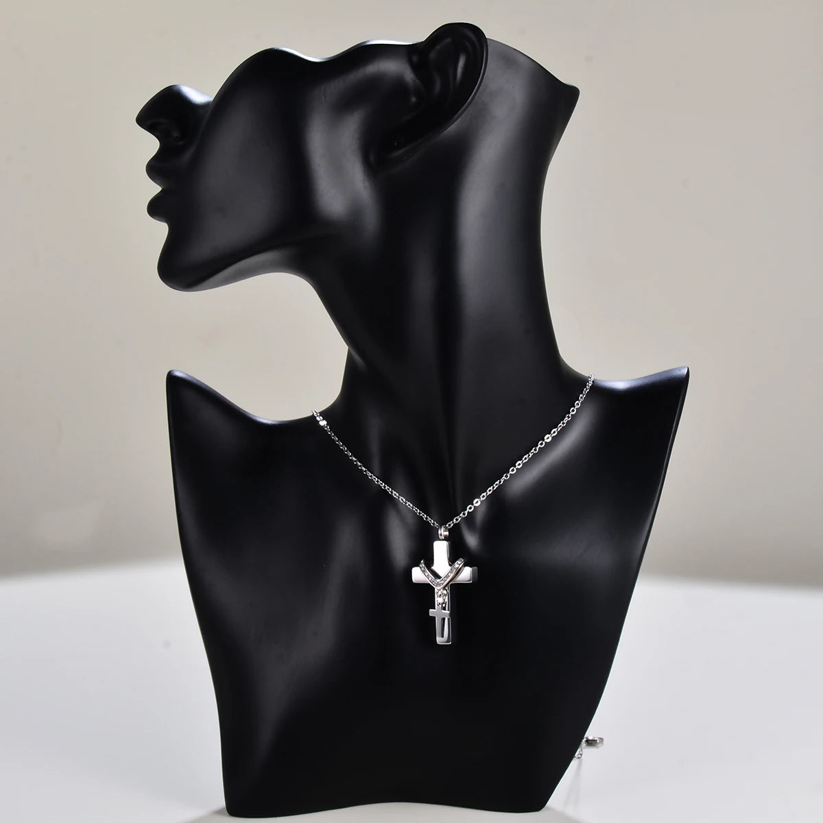 Unisex Edelstahl Feuerbestattung Doppel Kreuz Anhänger Halskette für Asche Memorial Andenken Schmuck Geschenk Dropshipping