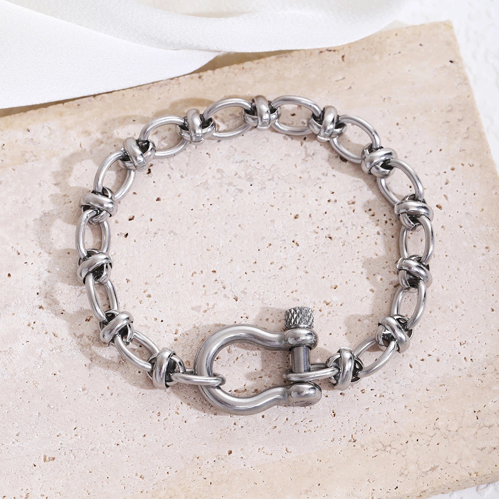 Pferdeschuh-Knoten-Armband für Männer und Frauen, Edelstahl, minimalistisches Silberkettenarmband, Schnalle, abnehmbare Armbänder, Schmuck, Geschenk