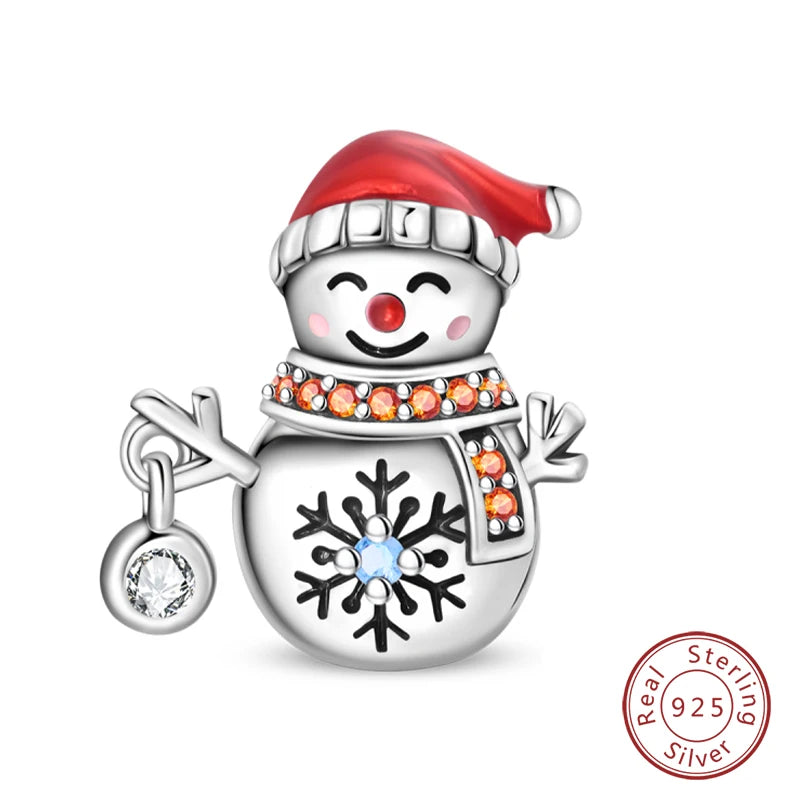 Winter-Charm, Original-Charm-Anhänger aus 925er-Sterlingsilber, Schneeflocke, Schneemann, Pinguin, für Frauen, feiner DIY-Geburtstagsschmuck, Geschenke