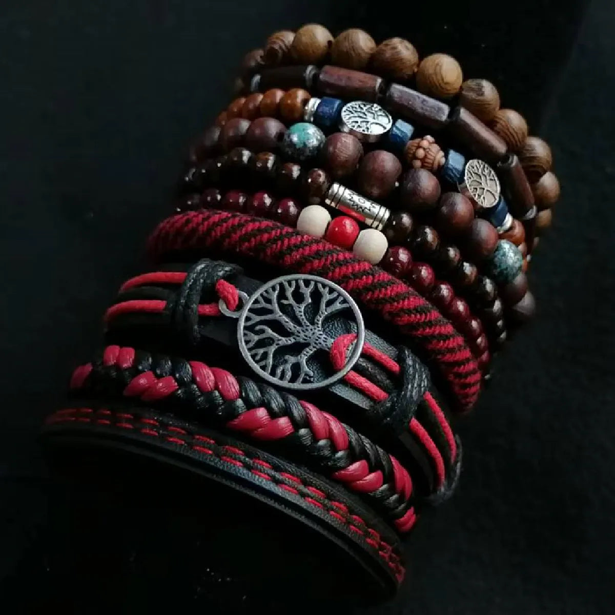 Khaki Baum 10 Teile/satz Schwarz Wrap Woven Mode Handgemachte Männer Armbänder Männliche Frauen Leder Armbänder Männer Armreif Großhandel Schmuck