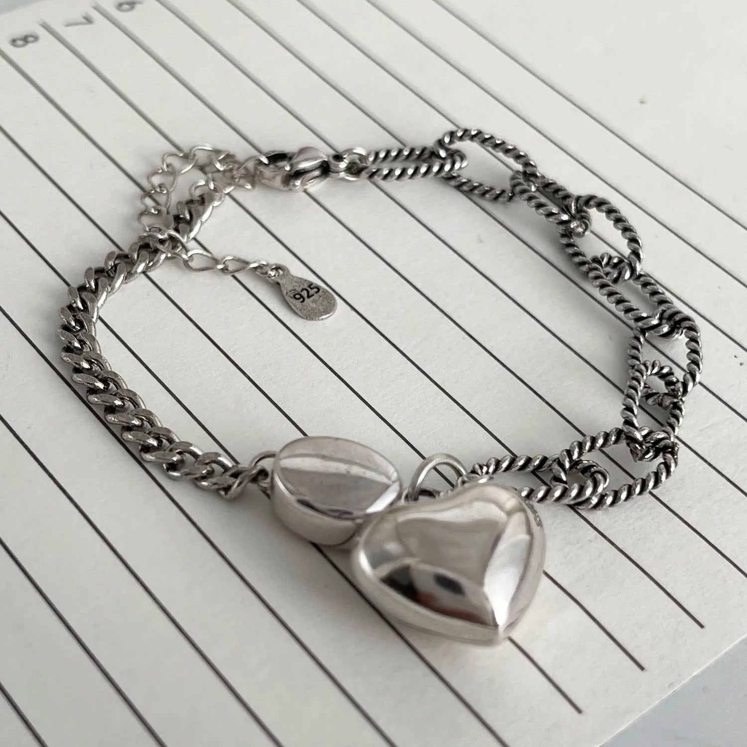 100 % massives 925er-Sterlingsilber-Retro-Armband für Damen und Herren, handgefertigtes Vintage-Herz-Armband, Geburtstagsgeschenk